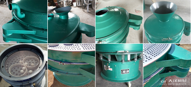 碳鋼振動篩進料口，出料口，篩框，篩網(wǎng)，彈跳球等細節(jié)展示