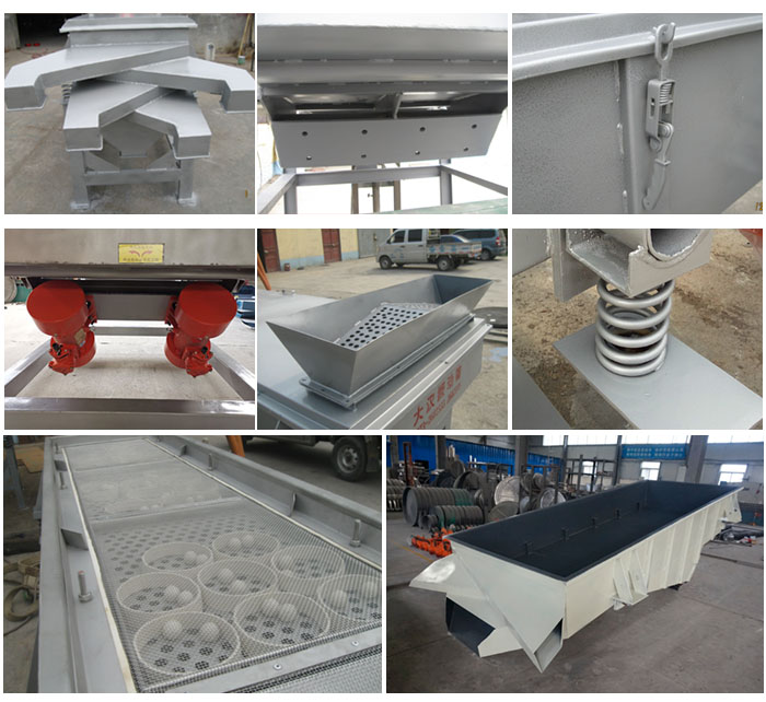 多層直線振動篩由進料口,底座,振動電機,篩網(wǎng),篩框,彈簧,出料口等組成。