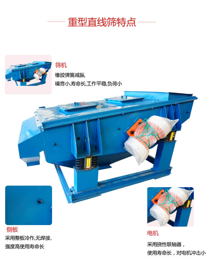 重型直線篩：篩機(jī)，側(cè)板，電機(jī)展示圖