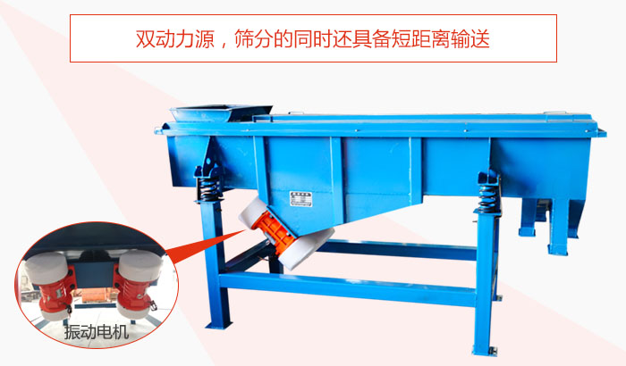 方形振動篩雙動力源，篩分的同時還具備短距離輸送。