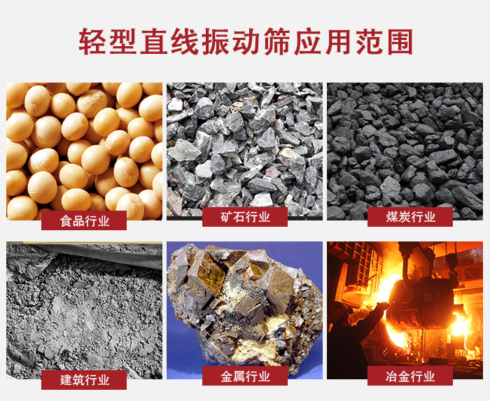 輕型直線振動(dòng)篩應(yīng)用范圍較廣多使用與顆粒狀，粉狀以及其它重型行業(yè)的輸送。